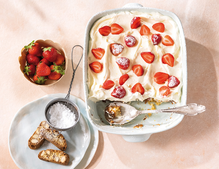 Cantuccini mit Orangen-Ricotta-Creme und Erdbeeren