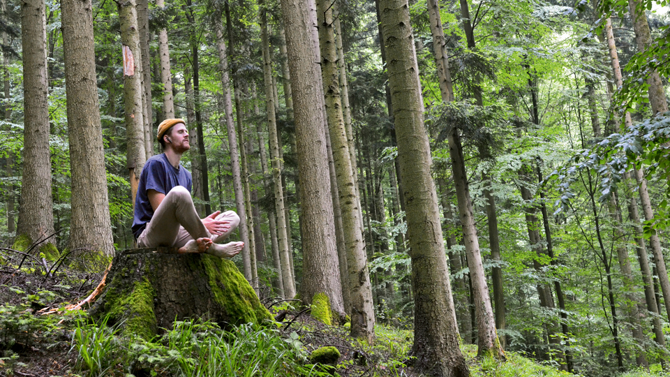 Till Neumann beim Meditieren im Wald