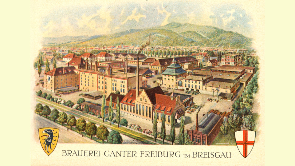 Ein Gemälde zeigt die Ganter-Brauerei in den 30er Jahren.
