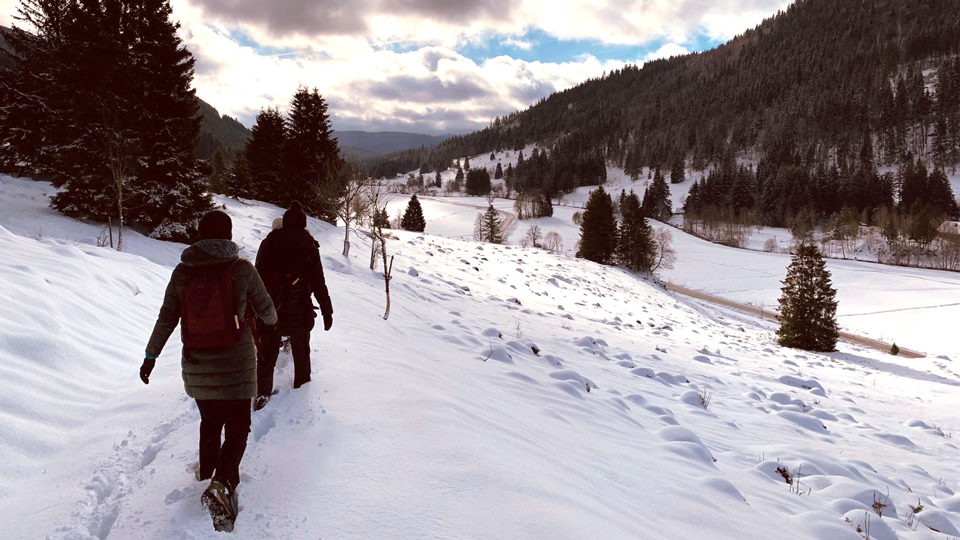 Landschaft Schnee wandern Gruppe