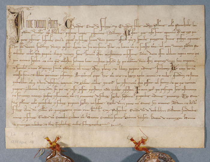 Urkunde aus dem Jahr 1255 mit der Erwähnung des Heiliggeistspitals.