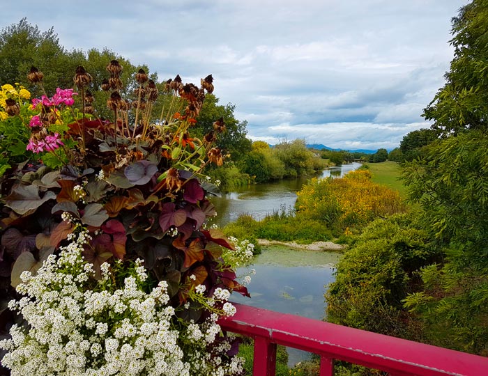 Ill mit Blumen im Vordergrund