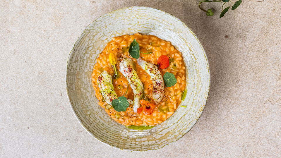 Risotto mit Scampi und Kapuzinerkresse